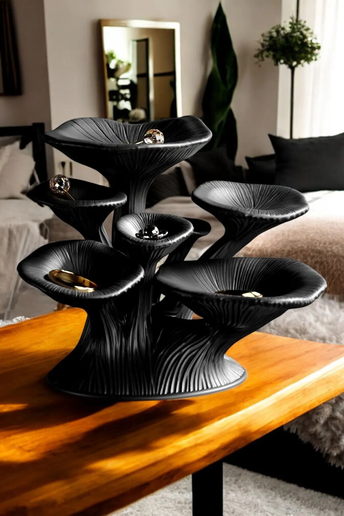 Lüks Siyah Mantar Şeklinde Takı Standı