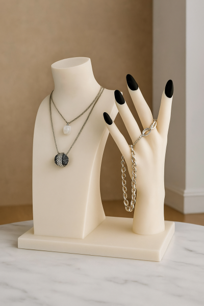 Boyun & El Şeklinde Takı Standı – Kolye, Bileklik ve Yüzük Düzenleyici